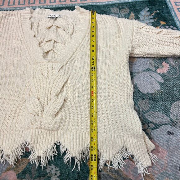 Wildfox Sweater Womens XS White Ivory Knit Braided Distressed Logan Pullover - Picture 6 of 10